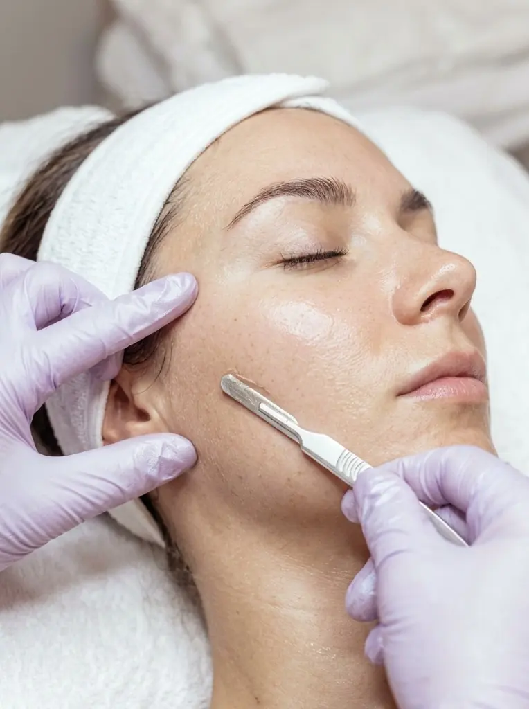 Dermaplaning facial con hoja de precisión